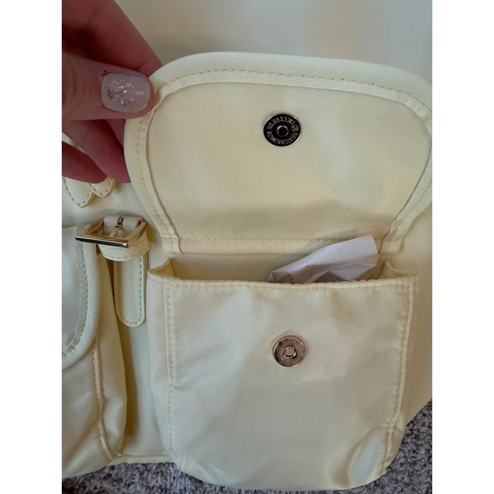 Year of Ours Nylon Backpack Pale Yellow Drawstring Buckle Flap OS NWT
